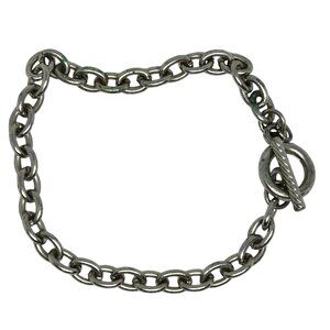 Vintage Silver Stainless Steel Oval Link Toggle Bracelet